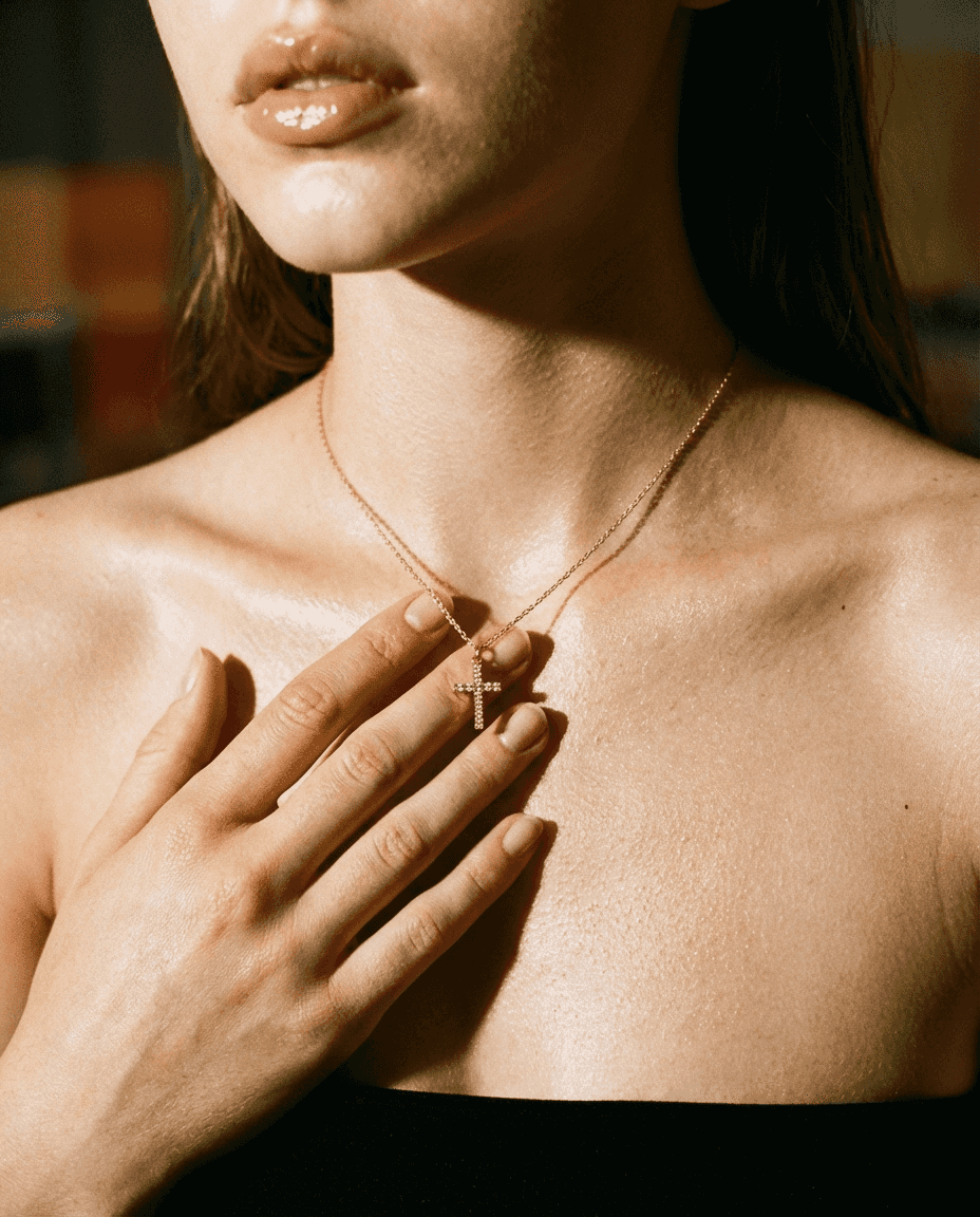 Tarnish-Free Zircon Cross Pendant Necklace