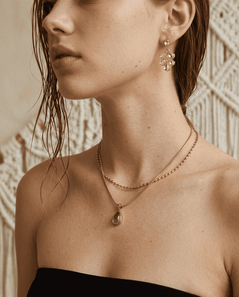 Vintage Olive Green Teardrop Pendant Necklace