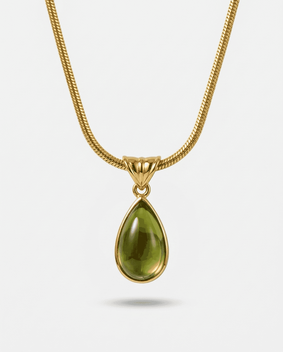 Vintage Olive Green Teardrop Pendant Necklace