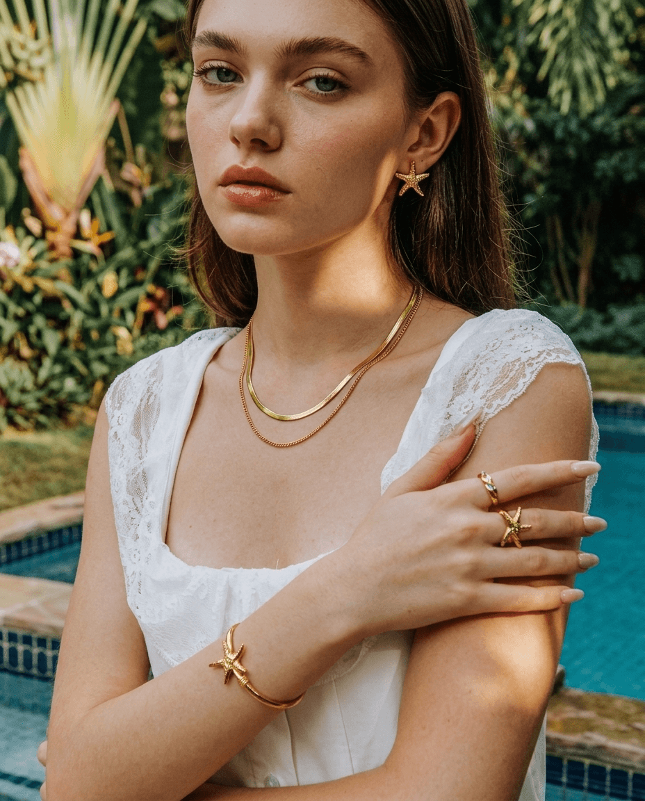 18K Gold Layered Herringbone Chain Necklace - Image 2