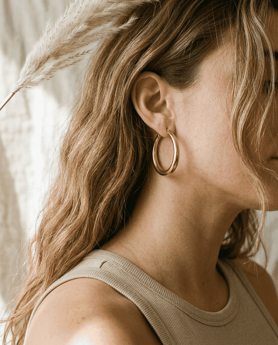 Vintage 18K Gold Plated Large Hoop Earrings