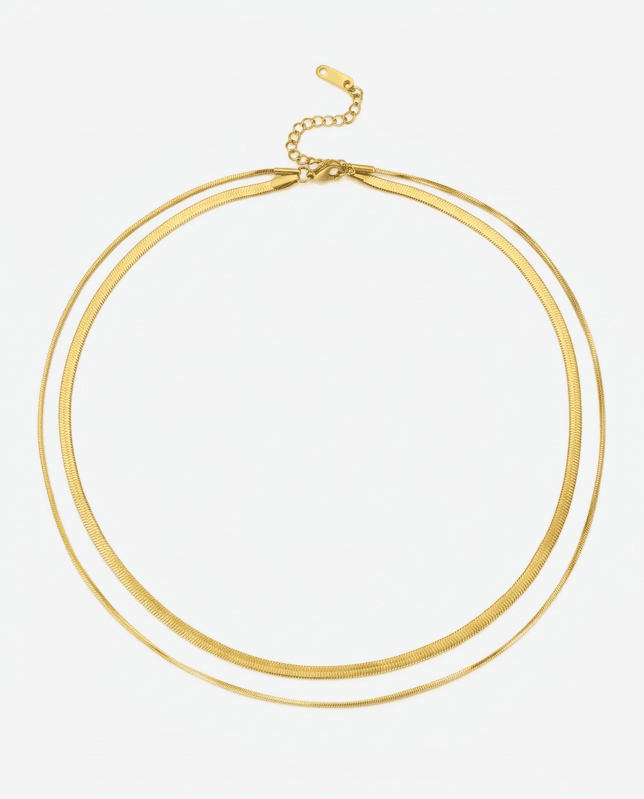 18K Gold Layered Herringbone Chain Necklace