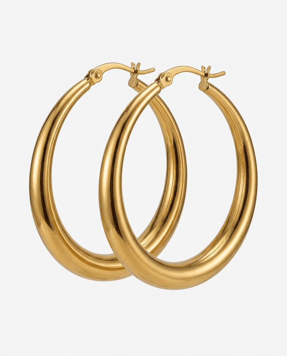 Vintage 18K Gold Plated Large Hoop Earrings