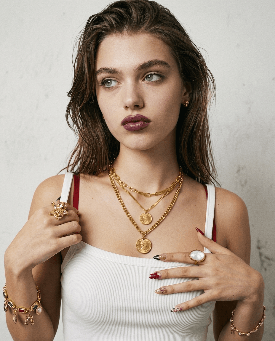 Vintage Coin Pendant Layered Titanium Necklace - Image 2