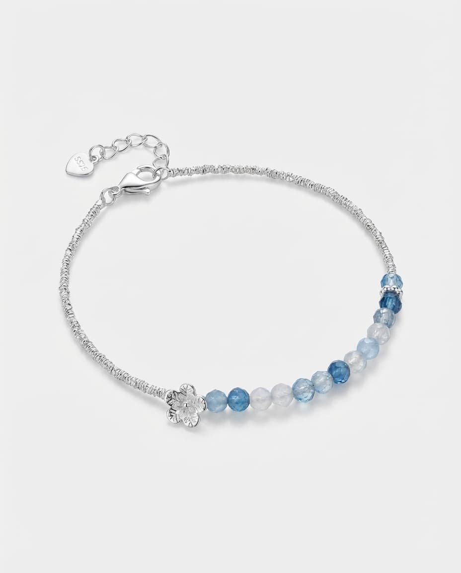 Elegant 925 Silver Aquamarine Crystal Bracelet - Image 1