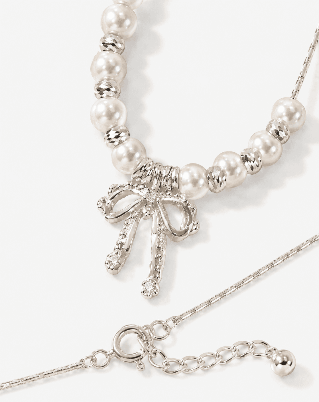 French Lace Bow Pearl Necklace - Image 3
