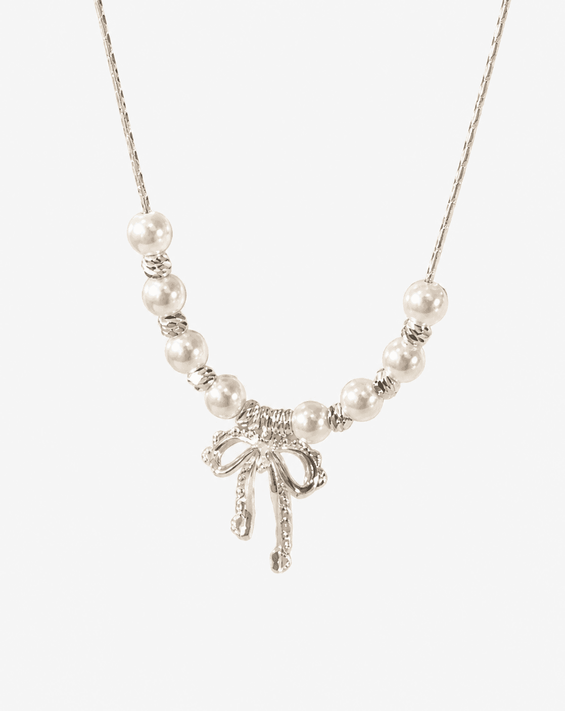 French Lace Bow Pearl Necklace - Image 1