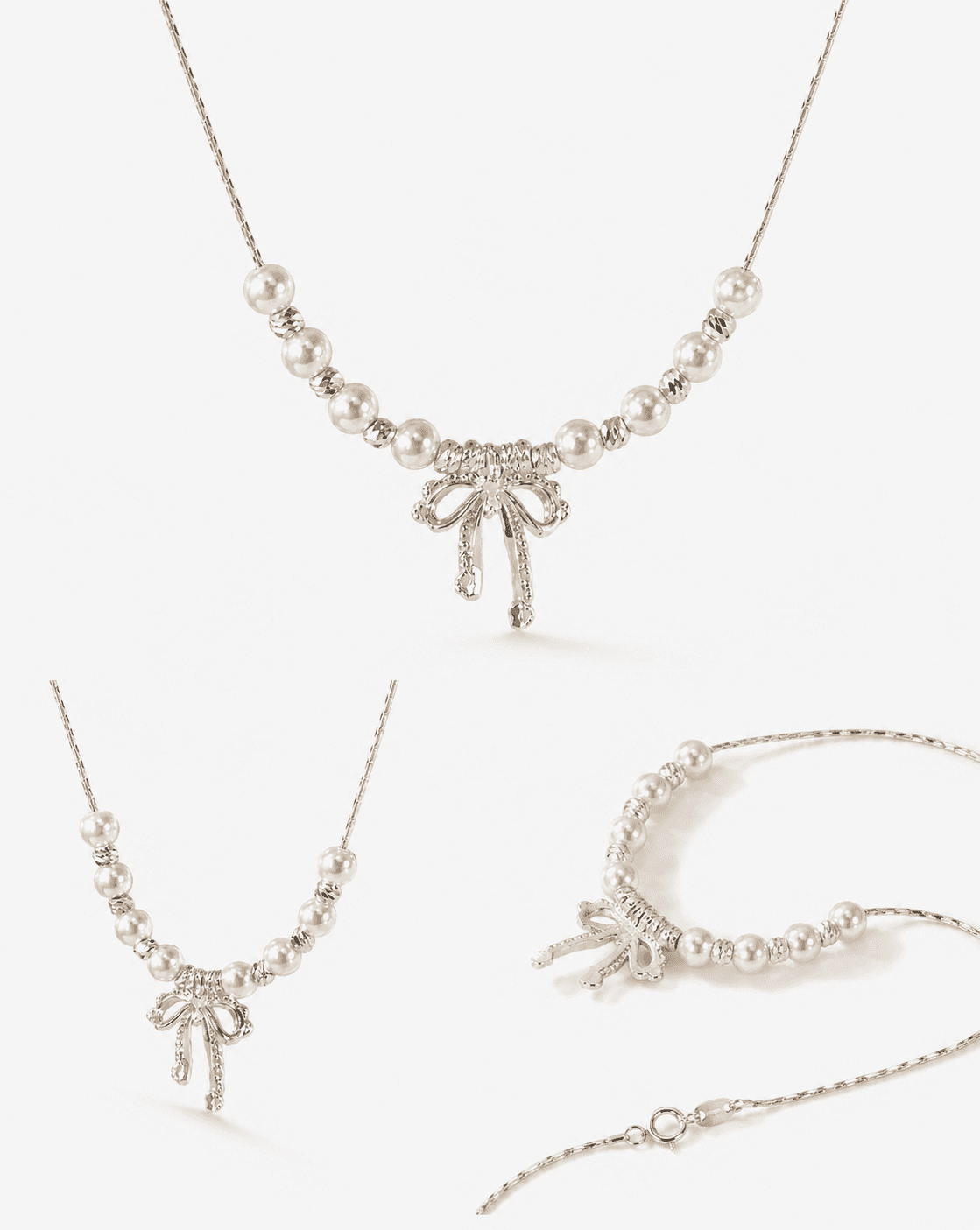 French Lace Bow Pearl Necklace - Image 5